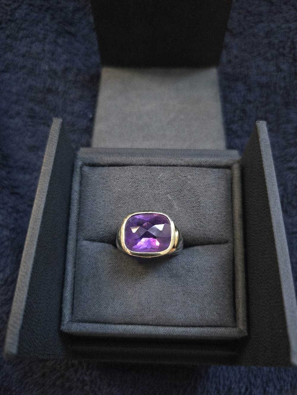 David Yurman Amethyst Sterling Silver 925 & 14K Yellow Gold Ring